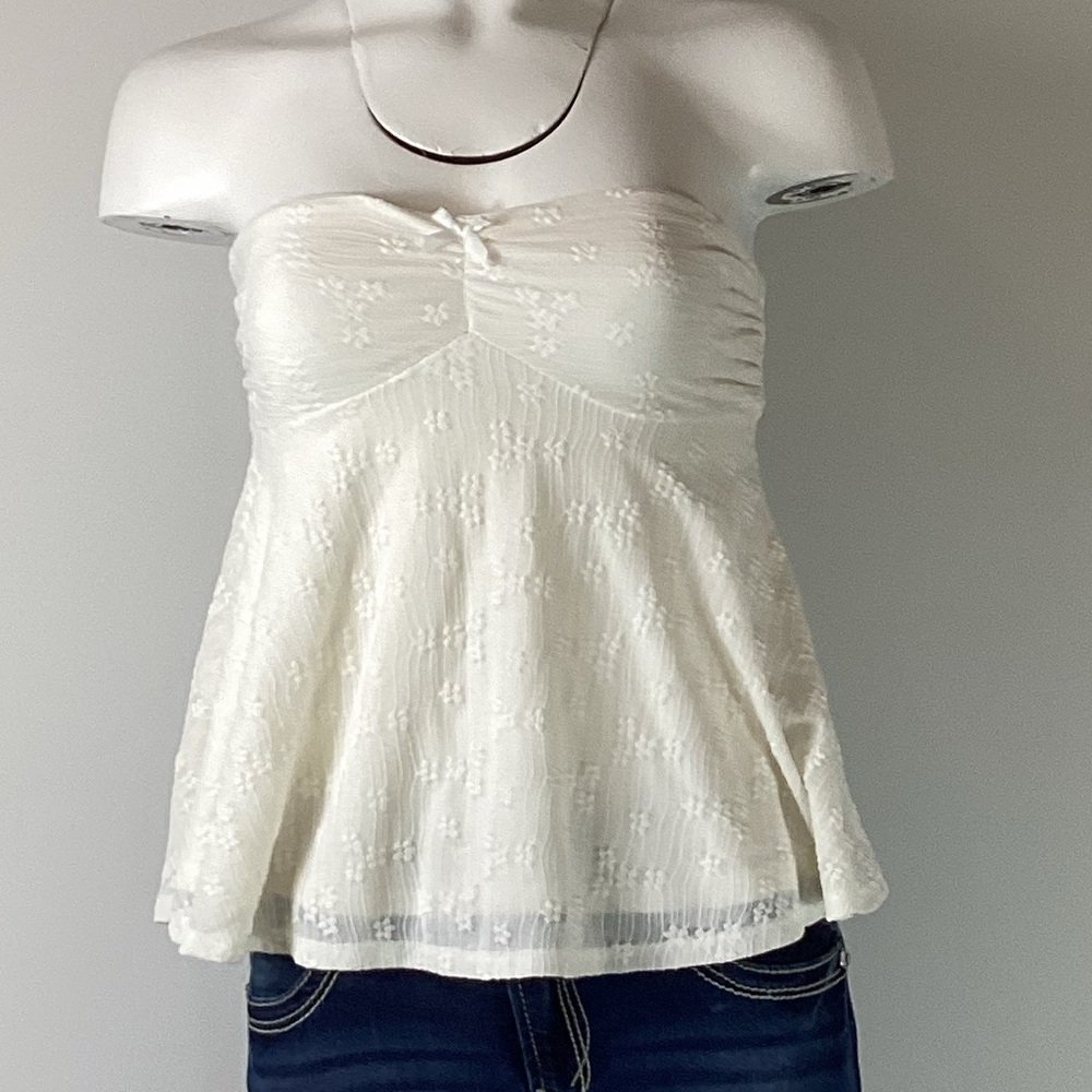 Aeropostale White Strapless Lace-Trim Peplum Camisole